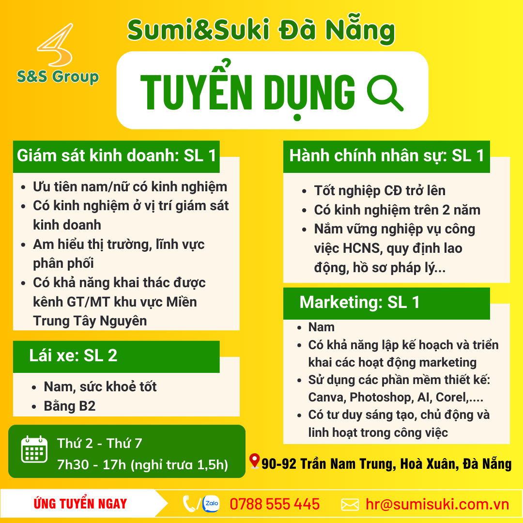 S&S Đà Nẵng TUYỂN DỤNG tháng 03/2026